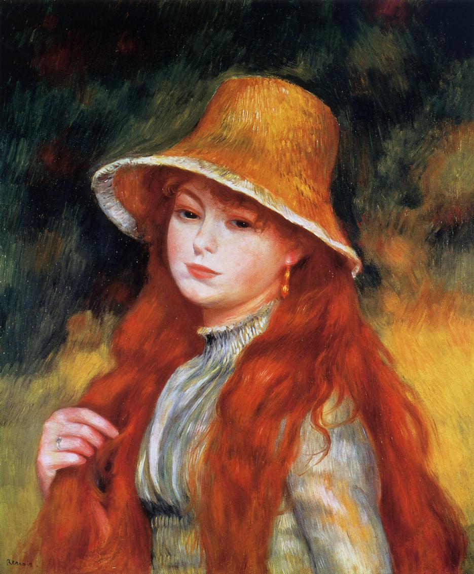 Young Girl in a Straw Hat - Pierre-Auguste Renoir painting on canvas